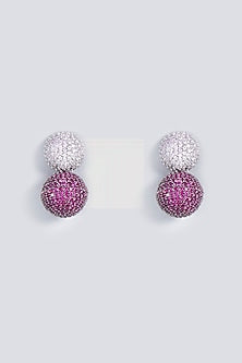 White Rhodium Finish Pink Zirconia Stud Earrings