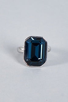 White Finish Blue Swarovski Ring