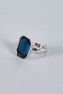 White Finish Blue Swarovski Ring