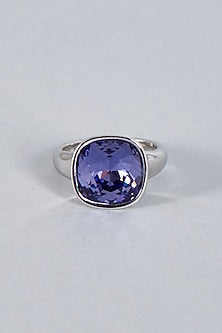 White Finish Purple Swarovski Ring