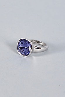 White Finish Purple Swarovski Ring