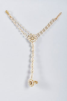 Gold Finish Pachi Kundan Hathphool (Set of 2)