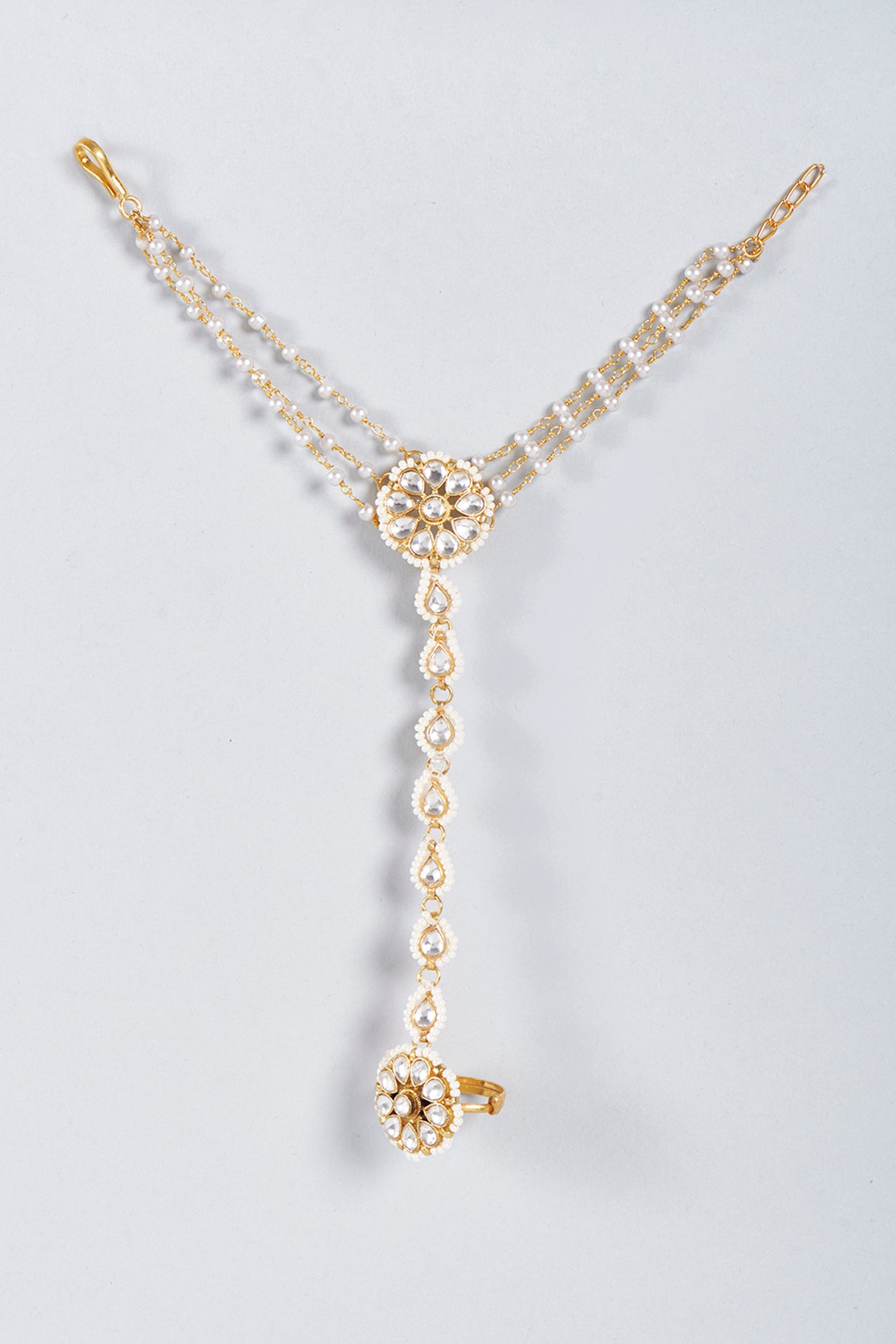 Gold Finish Pachi Kundan Hathphool (Set of 2)