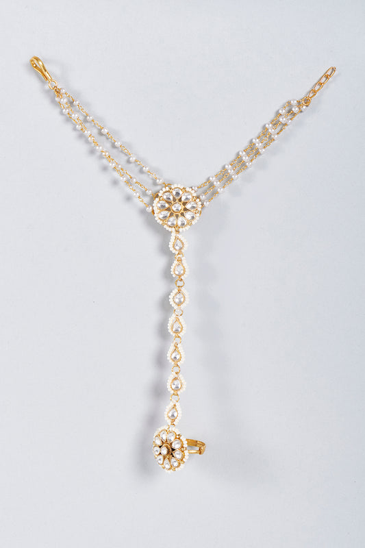 Gold Finish Pachi Kundan Hathphool (Set of 2)