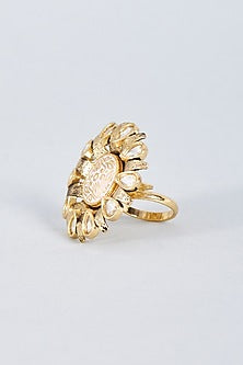 Gold Finish Meenakari & Kundan Polki Ring