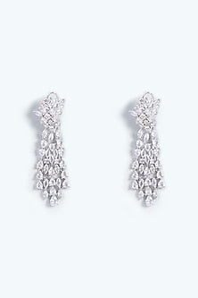 White Rhodium Finish Dangler Earrings