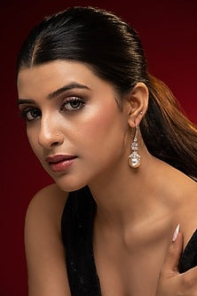 White Finish Pearl & Zircon Dangler Earrings