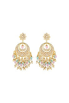 Gold Finish Kundan Polki & Beaded Chandbali Earrings