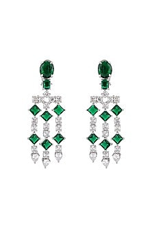 White Finish Emerald Stone & Zircon Dangler Earrings