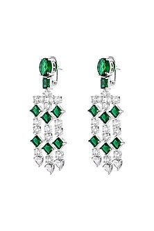 White Finish Emerald Stone & Zircon Dangler Earrings