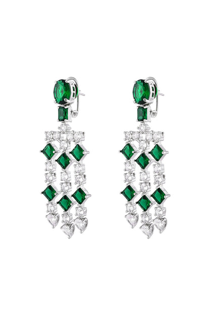 White Finish Emerald Stone & Zircon Dangler Earrings