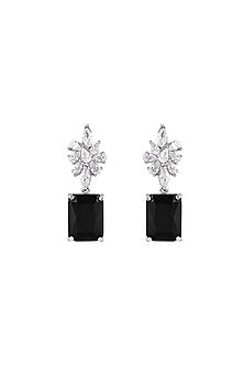White Finish Black Onyx & Zircon Dangler Earrings
