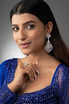 White Finish Cubic Zirconia Dangler Earrings
