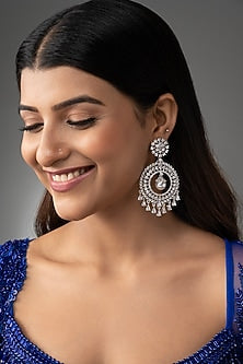 White Finish Cubic Zirconia & Pearl Chandbali Earrings