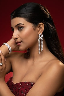 White Finish Cubic Zirconia Dangler Earrings
