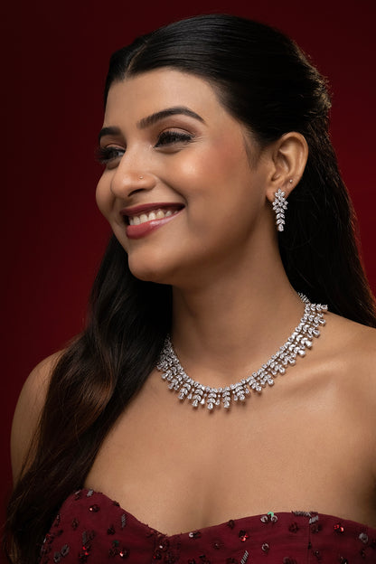 White Finish Cubic Zirconia Stone Necklace Set