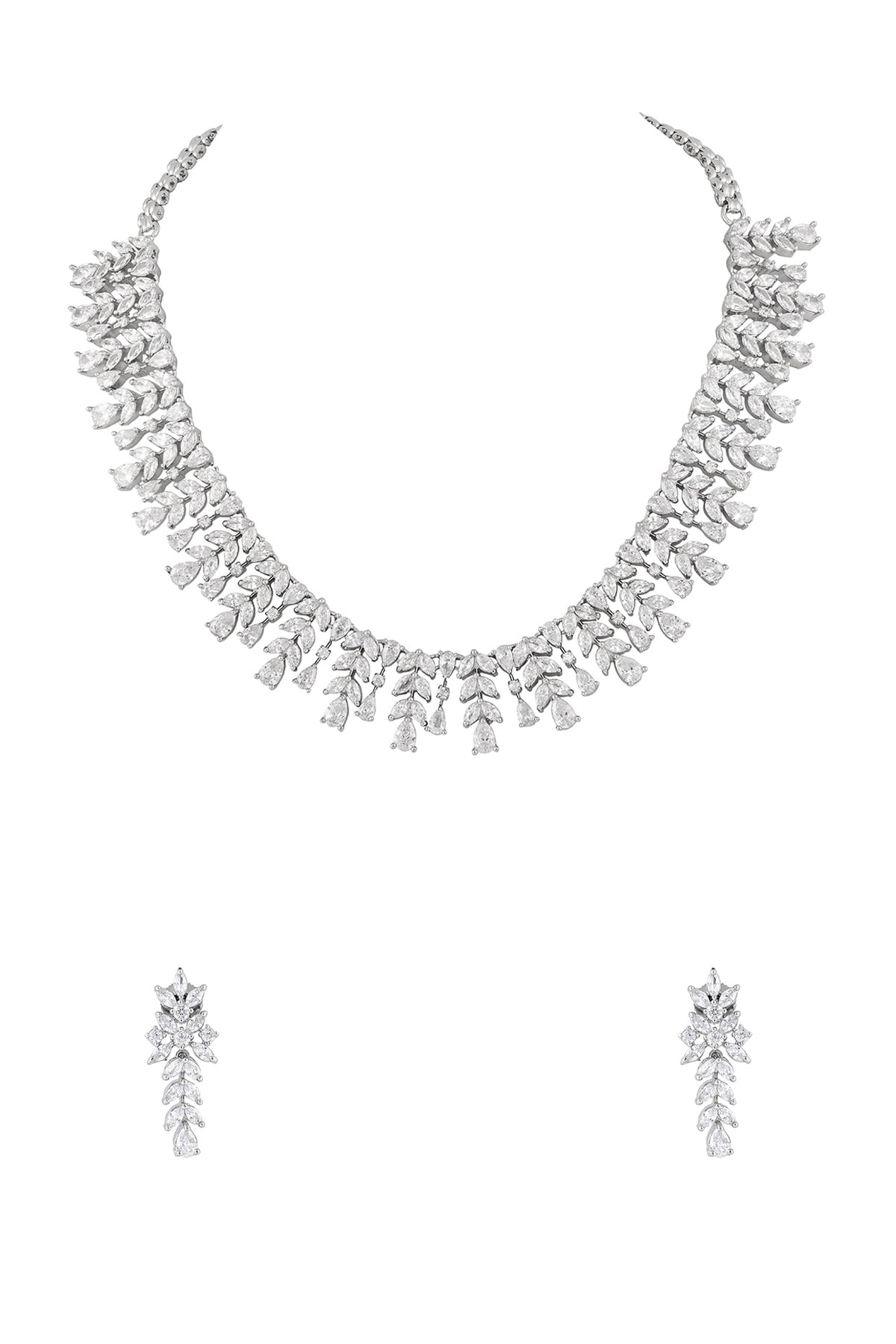 White Finish Cubic Zirconia Stone Necklace Set