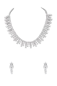 White Finish Cubic Zirconia Stone Necklace Set
