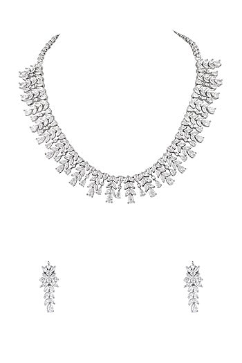 White Finish Cubic Zirconia Stone Necklace Set