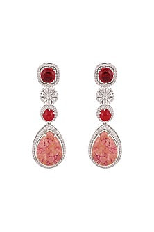 White Finish Rose Quartz & Ruby Stone Long Necklace Set