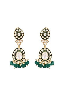 Gold Finish Kundan Polki & Emerald Drop Meenakari Necklace Set