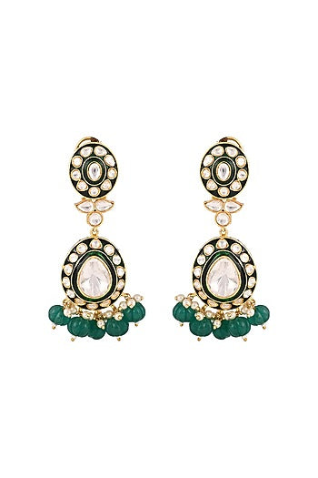 Gold Finish Kundan Polki & Emerald Drop Meenakari Necklace Set