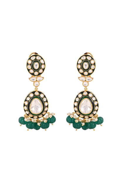 Gold Finish Kundan Polki & Emerald Drop Meenakari Necklace Set