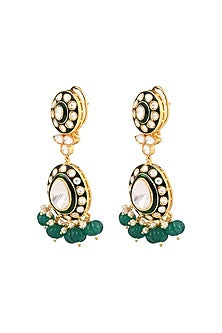 Gold Finish Kundan Polki & Emerald Drop Meenakari Necklace Set