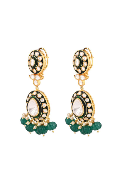 Gold Finish Kundan Polki & Emerald Drop Meenakari Necklace Set