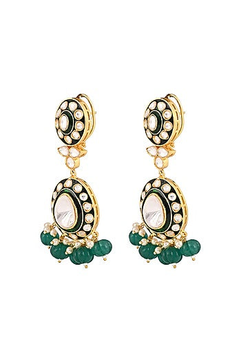 Gold Finish Kundan Polki & Emerald Drop Meenakari Necklace Set