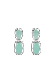 White Finish Aqua Cabochon Stone & Crystal Necklace Set