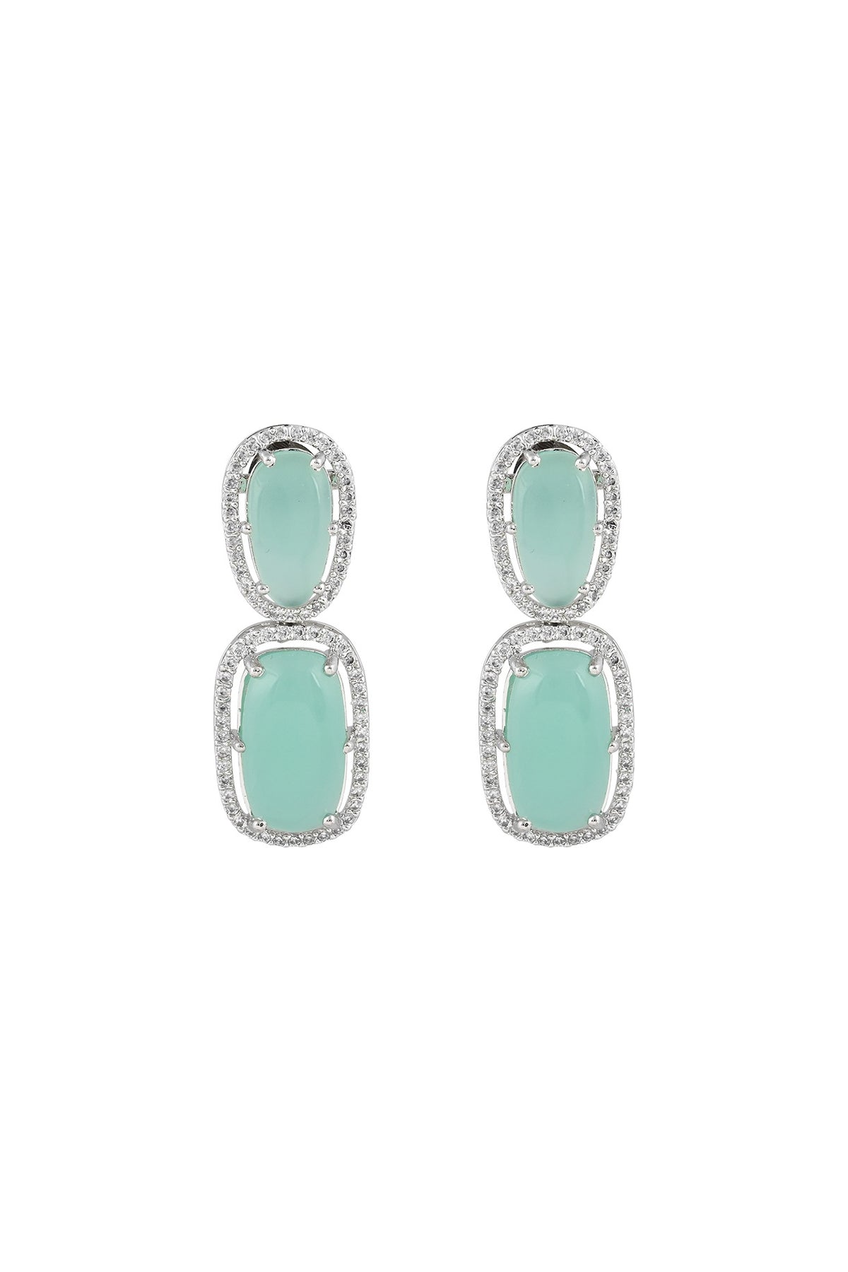 White Finish Aqua Cabochon Stone & Crystal Necklace Set