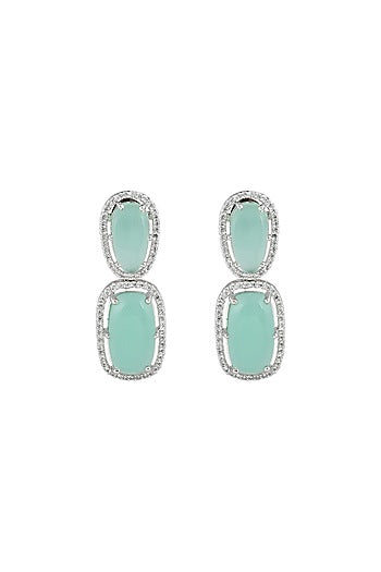 White Finish Aqua Cabochon Stone & Crystal Necklace Set