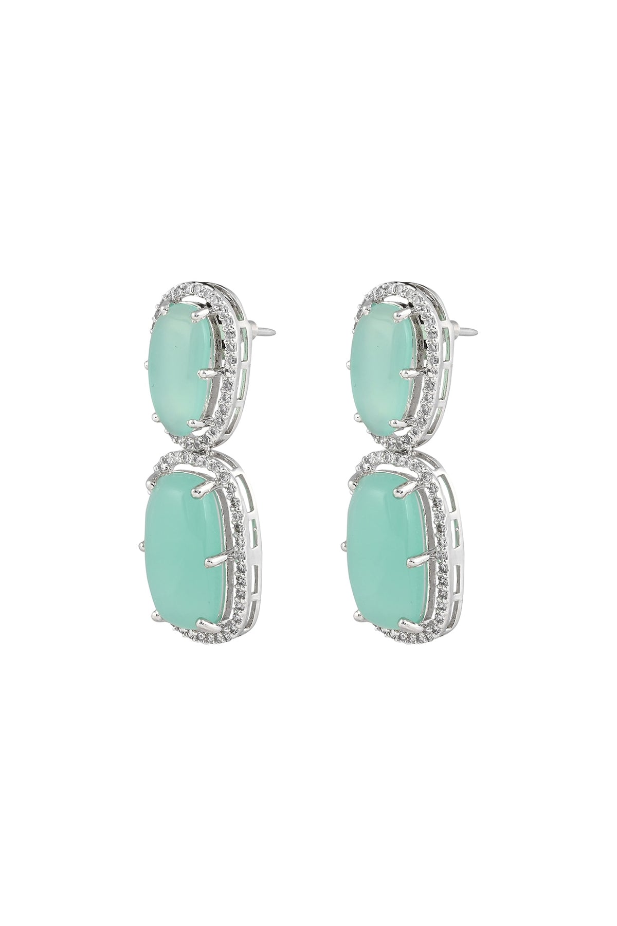 White Finish Aqua Cabochon Stone & Crystal Necklace Set