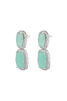 White Finish Aqua Cabochon Stone & Crystal Necklace Set