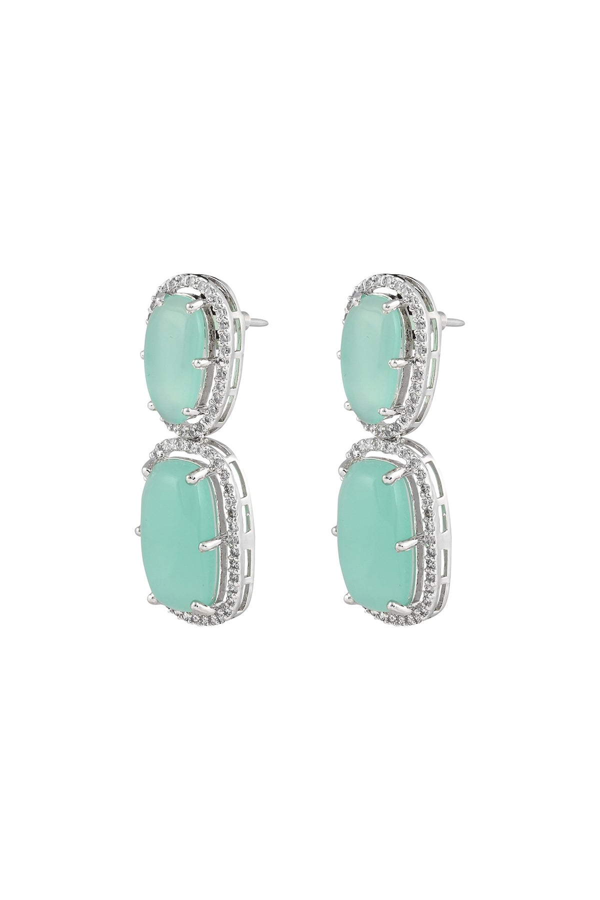 White Finish Aqua Cabochon Stone & Crystal Necklace Set