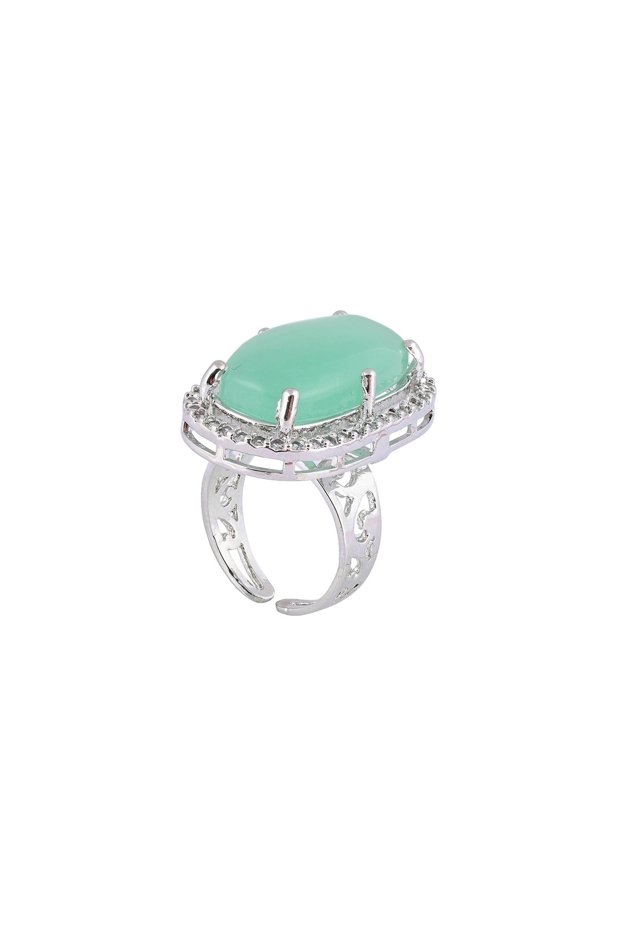 White Finish Aqua Cabochon Stone & Crystal Necklace Set