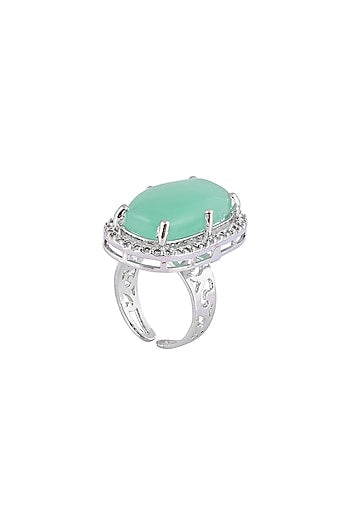 White Finish Aqua Cabochon Stone & Crystal Necklace Set