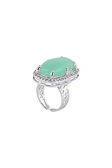 White Finish Aqua Cabochon Stone & Crystal Necklace Set