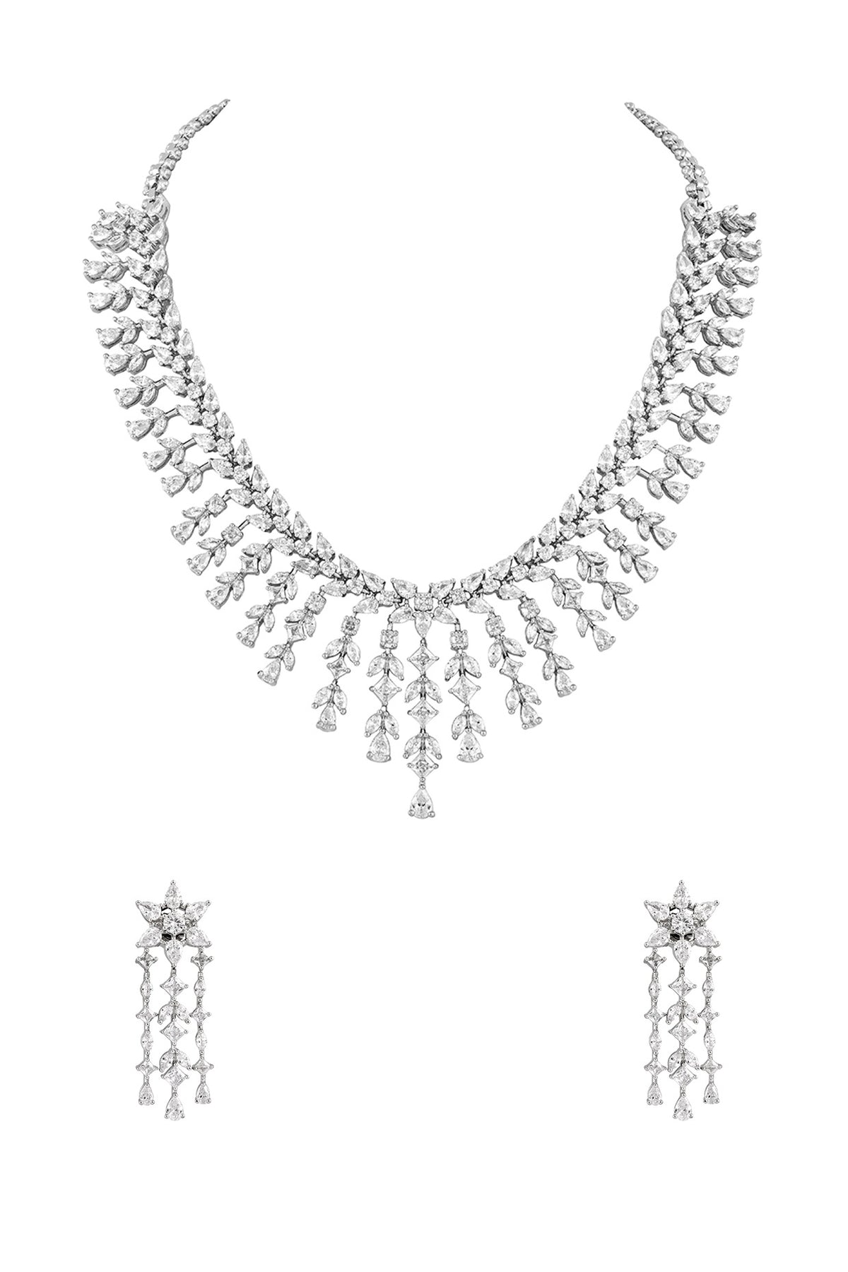 White Finish Cubic Zirconia Necklace Set