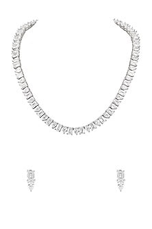 White Finish Baguette & Pear-Shaped Cubic Zirconia Necklace Set