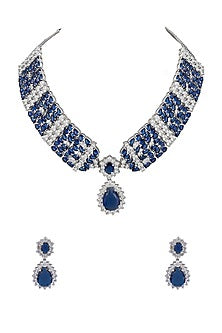 White Finish Cubic Zirconia & Sapphire Stone Necklace Set