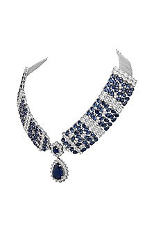 White Finish Cubic Zirconia & Sapphire Stone Necklace Set