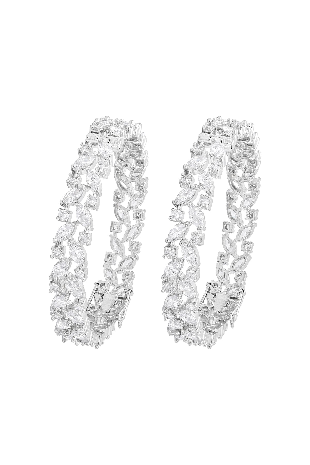 White Finish Cubic Zirconia Bangles (Set Of 2)