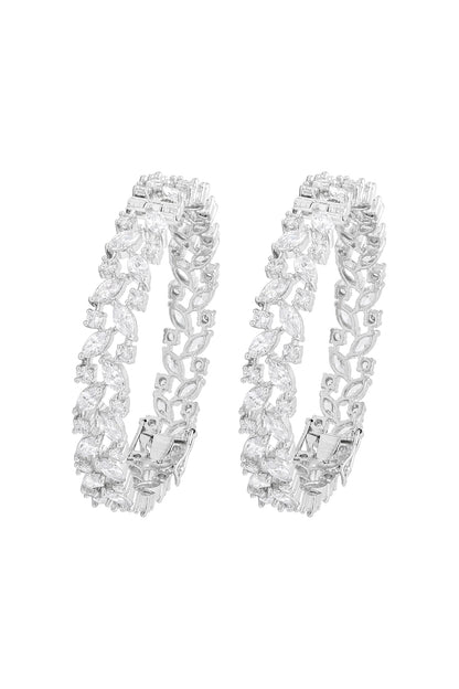 White Finish Cubic Zirconia Bangles (Set Of 2)