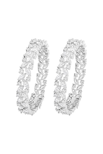 White Finish Cubic Zirconia Bangles (Set Of 2)