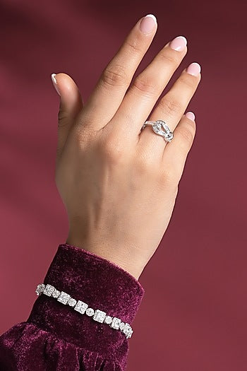 White Rhodium Finish Baguette-Cut Zircon Ring