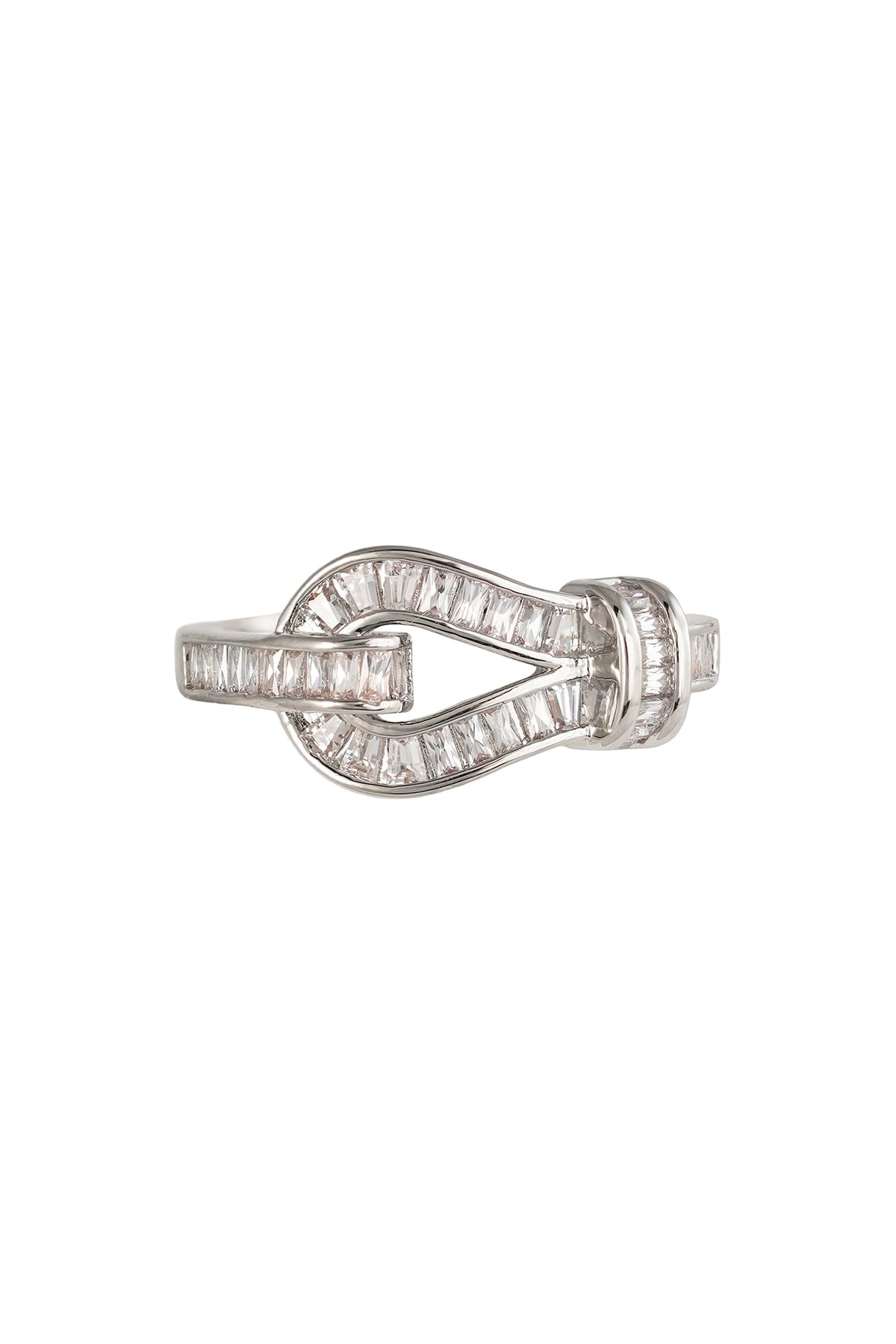 White Rhodium Finish Baguette-Cut Zircon Ring