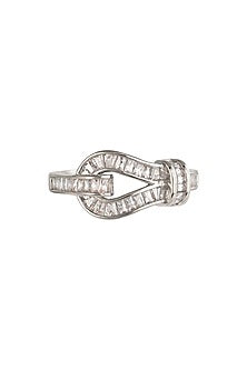White Rhodium Finish Baguette-Cut Zircon Ring