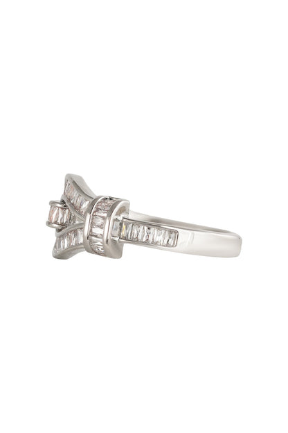 White Rhodium Finish Baguette-Cut Zircon Ring